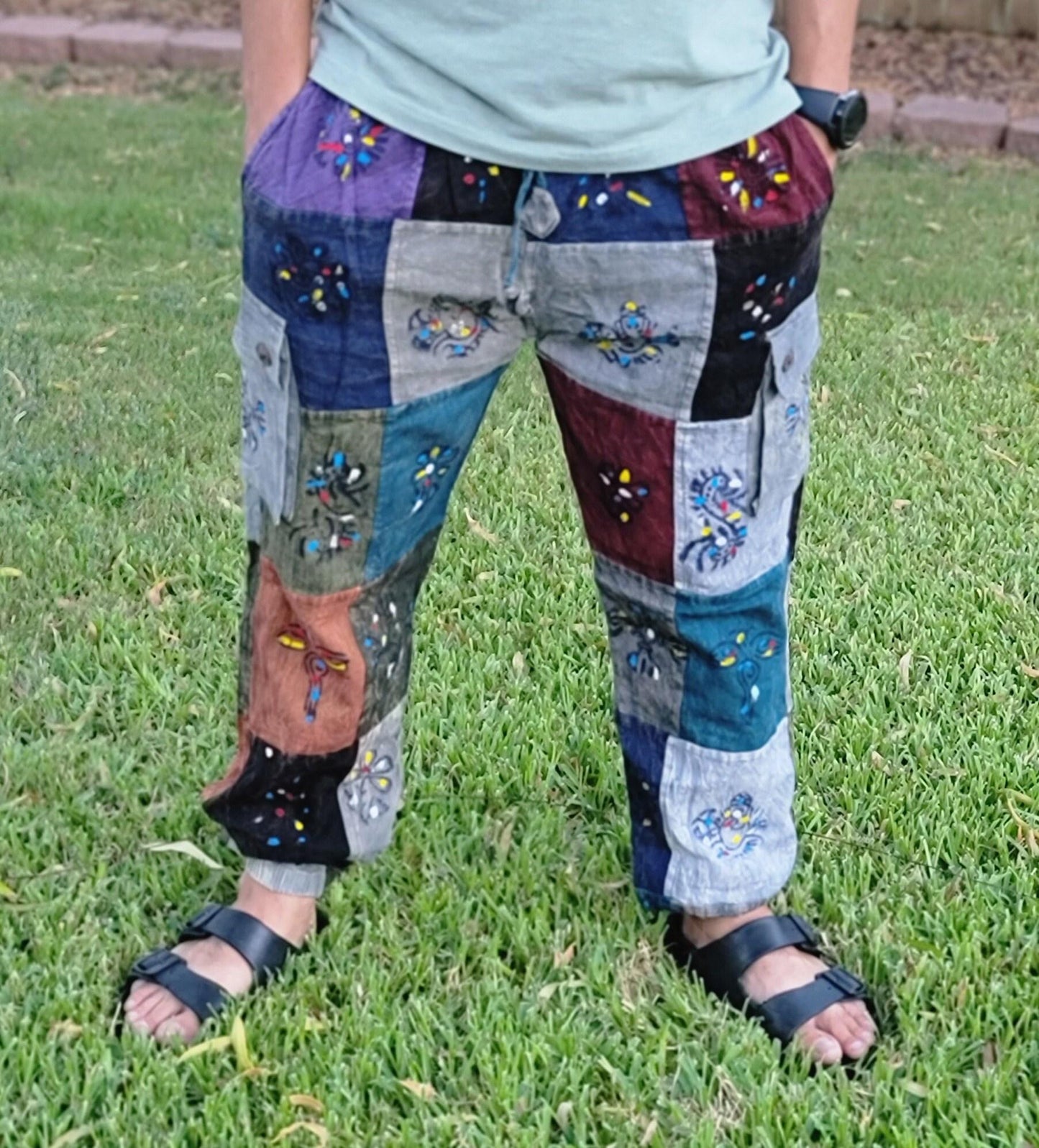 Namaste fashionable unisex stonewashed multicolor handmade hippie patchwork durable non acidic hippie cotton trouser