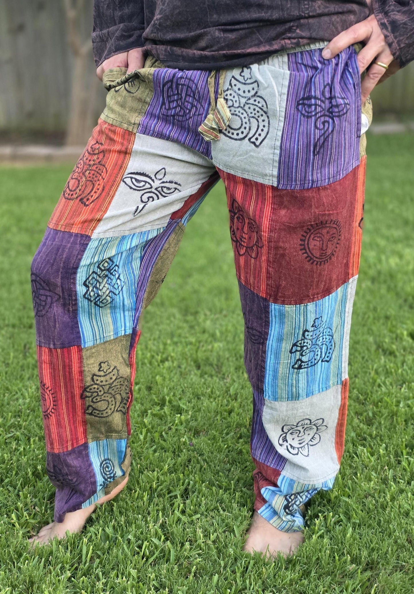 Namaste bohemian unisex reggae multicolor handmade hippie patchwork colorful cotton trouser.