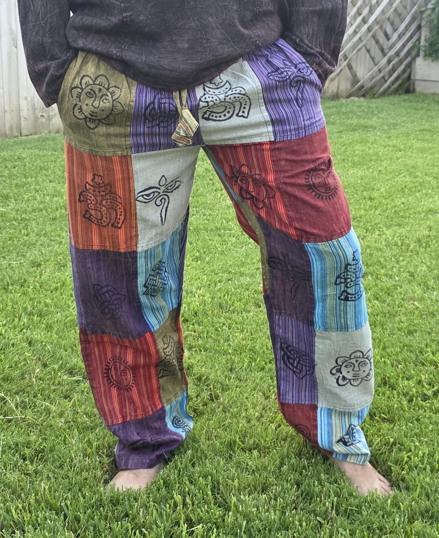 Namaste bohemian unisex reggae multicolor handmade hippie patchwork colorful cotton trouser.