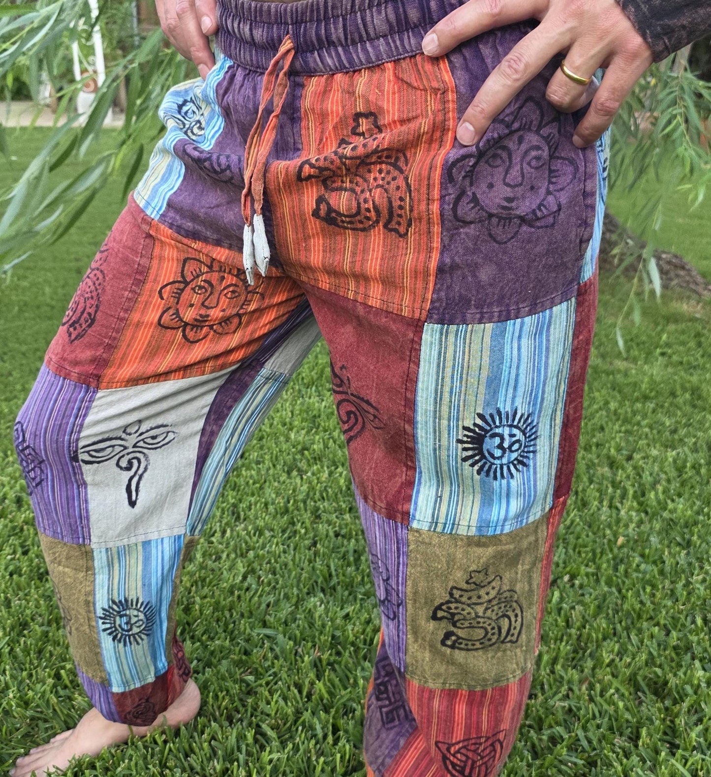 Namaste bohemian unisex reggae multicolor handmade hippie patchwork colorful cotton trouser.