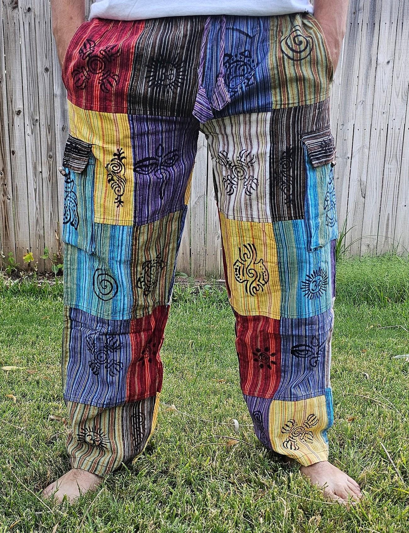 Namaste fashionable unisex multicolor handmade hippie patchwork non acidic dyed cotton hippy boho comfy festival yoga pants trouser