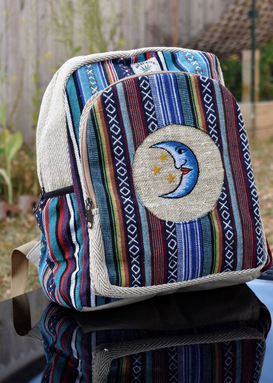 Namaste Blue with blue embroidery Fashionable Unisex Multicolor Natural Gheri with Handmade Organic Vegan Eco-Friendly Backpack.