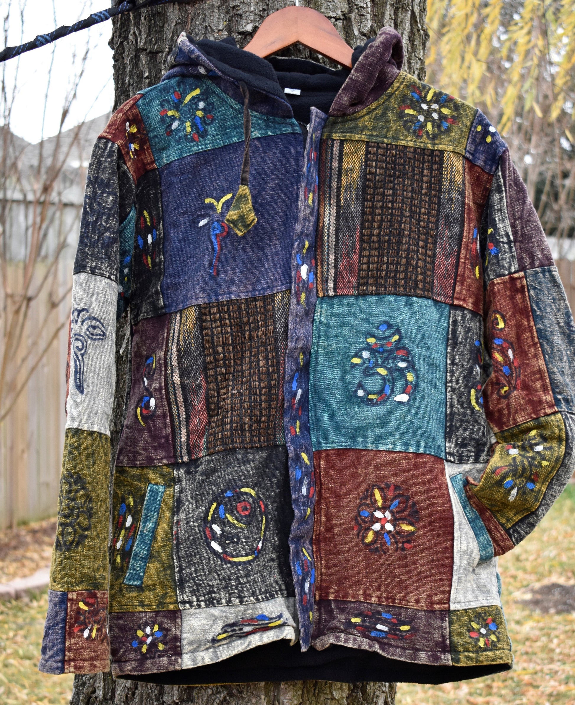 Namaste Fashionable Unisex Multicolor Fleece Lined Cotton Hoodie Handmade Patchwork Double Layered Jacket