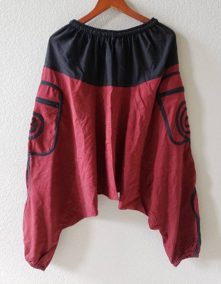 Namaste Fashionable Unisex Multicolor Handmade Hippie Red Black Cotton Hippy Boho Comfy Baggy Festival Nepalese Yoga Pants Harem Trouser