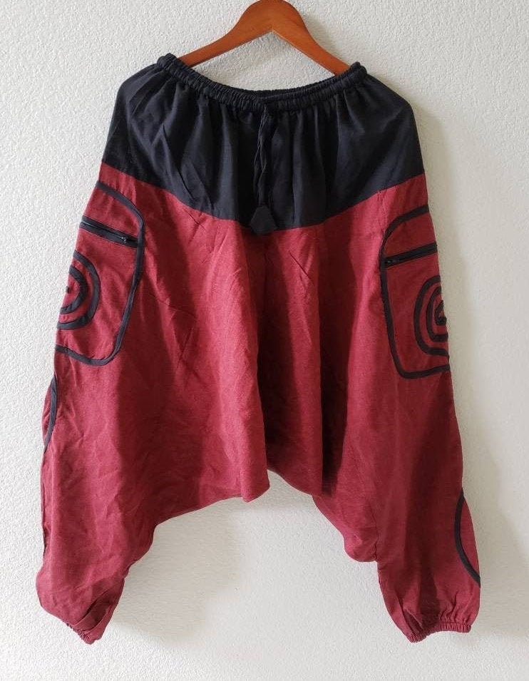 Namaste Fashionable Unisex Multicolor Handmade Hippie Red Black Cotton Hippy Boho Comfy Baggy Festival Nepalese Yoga Pants Harem Trouser
