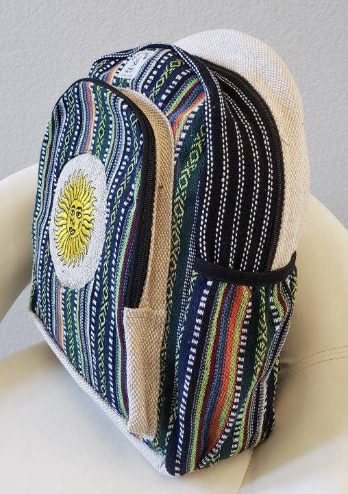 Namaste Colorful Sun Embroidery Natural Unisex Handmade Organic Eco Friendly Backpack