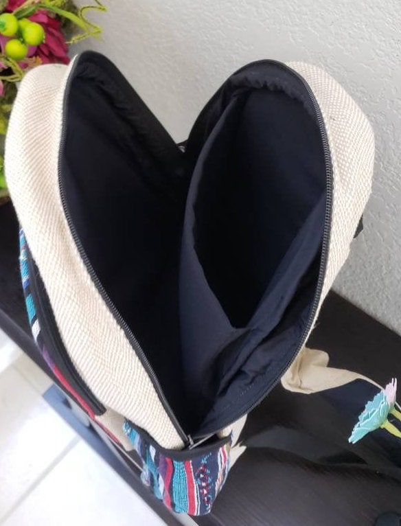 Namaste Colorful Sun Embroidery Natural Unisex Handmade Organic Eco Friendly Backpack
