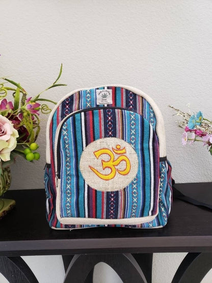 Namaste Colorful OM Mantra Embroidery Natural Unisex Gheri Handmade Organic Eco Friendly Backpack