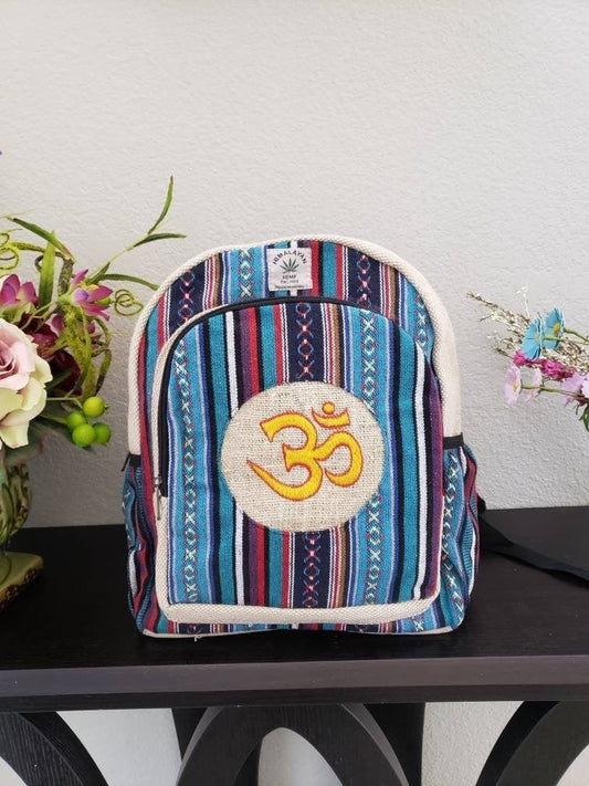 Namaste Colorful OM Mantra Embroidery Natural Unisex Gheri Handmade Organic Eco Friendly Backpack