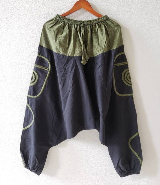 Namaste Fashionable Unisex Multicolor Handmade Hippie Green Black Cotton Hippy Boho Comfy Baggy Festival Nepalese Yoga Pants Harem Trouser