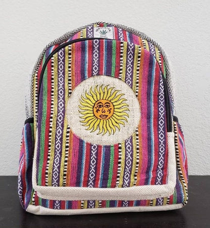 Namaste Colorful Sun Embroidery Natural Unisex Handmade Organic Eco Friendly Backpack