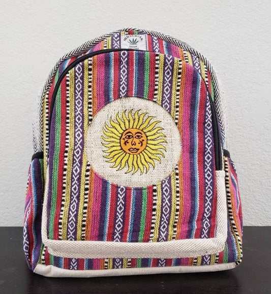 Namaste Colorful Sun Embroidery Natural Unisex Handmade Organic Eco Friendly Backpack