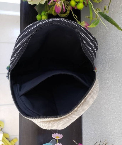 Namaste Colorful Sun Moon Embroidery Natural Unisex Handmade Organic Eco Friendly Backpack