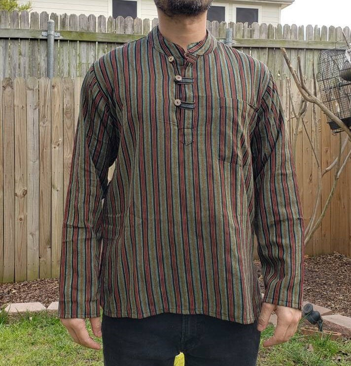 Namaste Holiday Unisex Striped Handmade Nepalese 100 % cotton, Organic Top/Kurta RN.