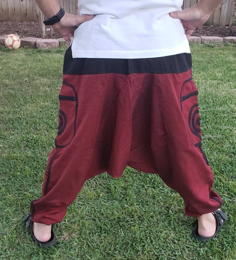 Namaste Fashionable Unisex Multicolor Handmade Hippie Red Black Cotton Hippy Boho Comfy Baggy Festival Nepalese Yoga Pants Harem Trouser