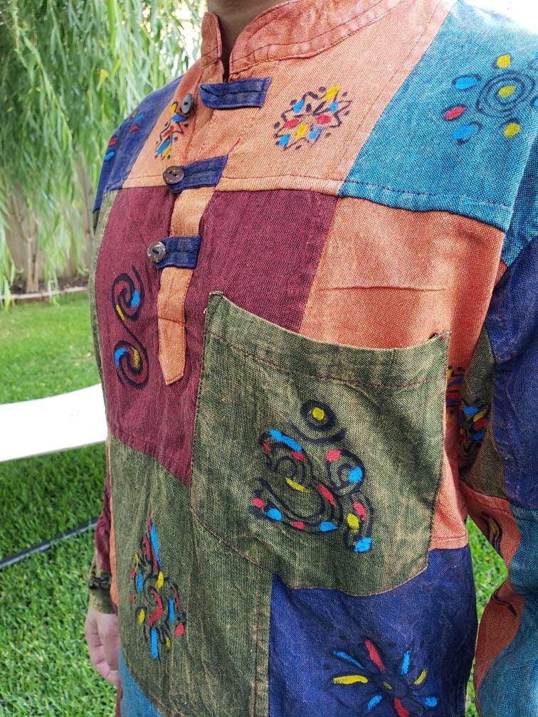 Namaste Holiday Unisex Colorful Handmade Stonewash Patchwork Nepalese Top/Kurta