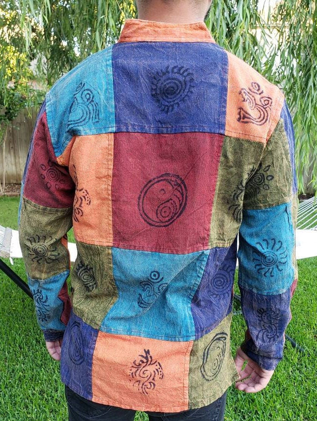 Namaste Holiday Unisex Colorful Handmade Stonewash Patchwork Nepalese Top/Kurta