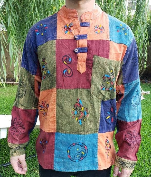 Namaste Holiday Unisex Colorful Handmade Stonewash Patchwork Nepalese Top/Kurta