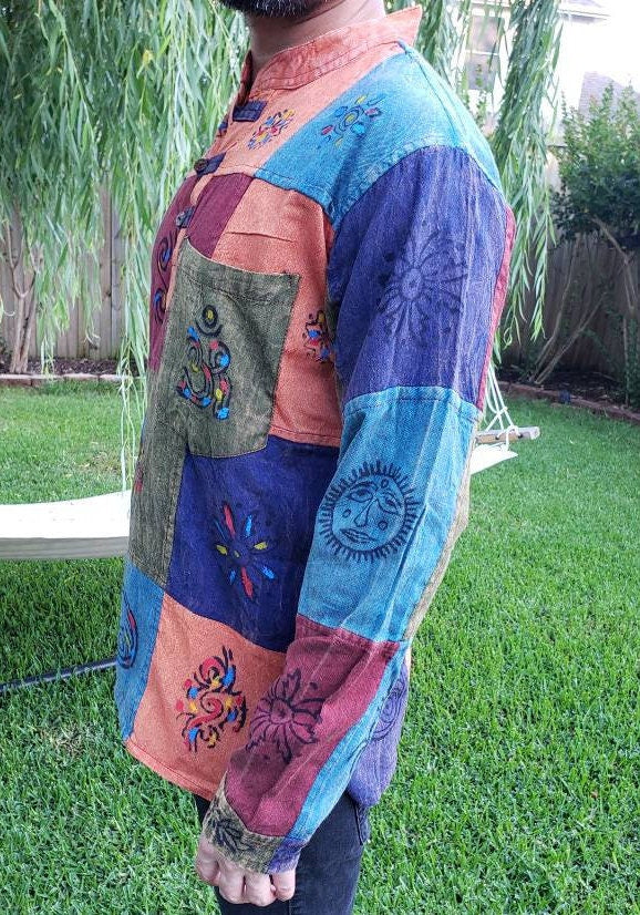 Namaste Holiday Unisex Colorful Handmade Stonewash Patchwork Nepalese Top/Kurta