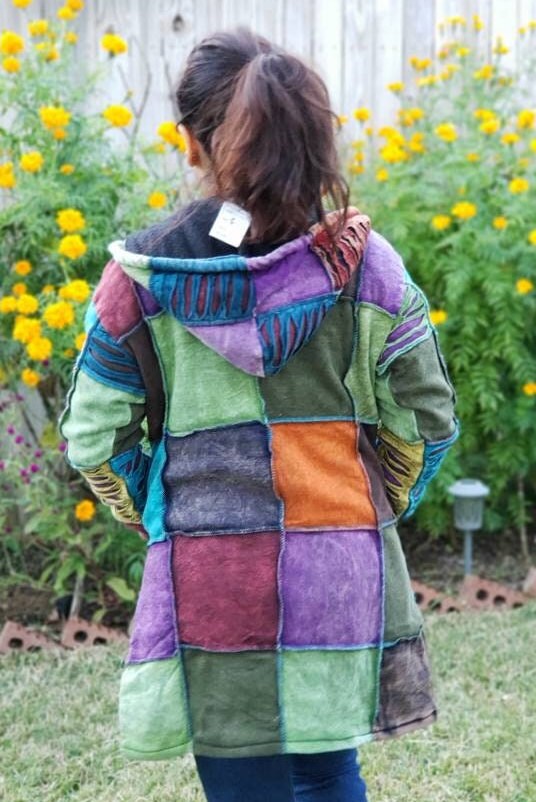 Namaste Printed Women's Fashionable Cutting Design Multicolor Hippie Cotton Hoodie Handmade Jacket
