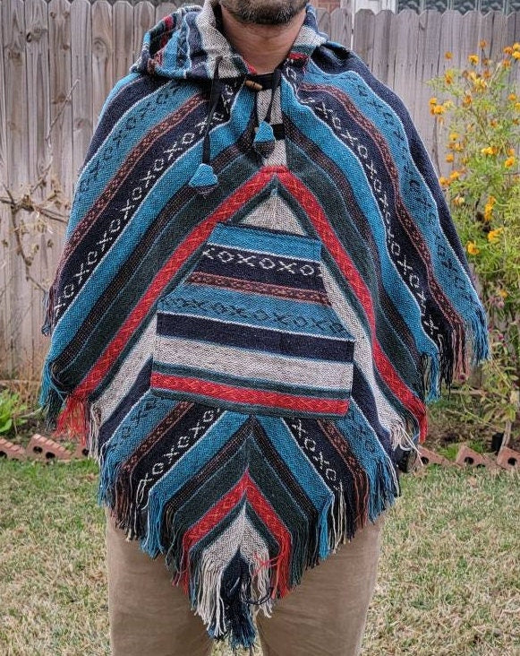 Namaste Aztec Styled Handmade Beautifully Crafted Hippie Comfy One Sized Cozy Baja Poncho Winter/Autumn/Spring Unisex Cotton Pullover.