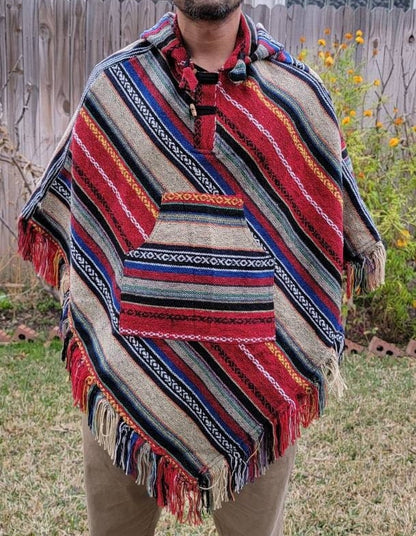Namaste Aztec Styled Handmade Beautifully Crafted Hippie Comfy One Sized Cozy Baja Poncho Winter/Autumn/Spring Unisex Cotton Pullover.