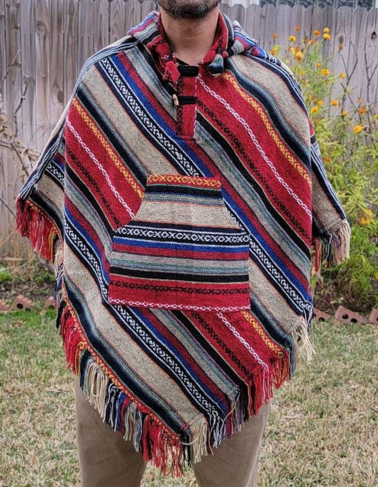 Namaste Aztec Styled Handmade Beautifully Crafted Hippie Comfy One Sized Cozy Baja Poncho Winter/Autumn/Spring Unisex Cotton Pullover.