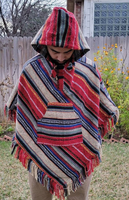 Namaste Aztec Styled Handmade Beautifully Crafted Hippie Comfy One Sized Cozy Baja Poncho Winter/Autumn/Spring Unisex Cotton Pullover.