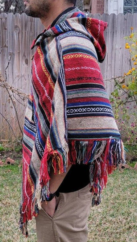 Namaste Aztec Styled Handmade Beautifully Crafted Hippie Comfy One Sized Cozy Baja Poncho Winter/Autumn/Spring Unisex Cotton Pullover.