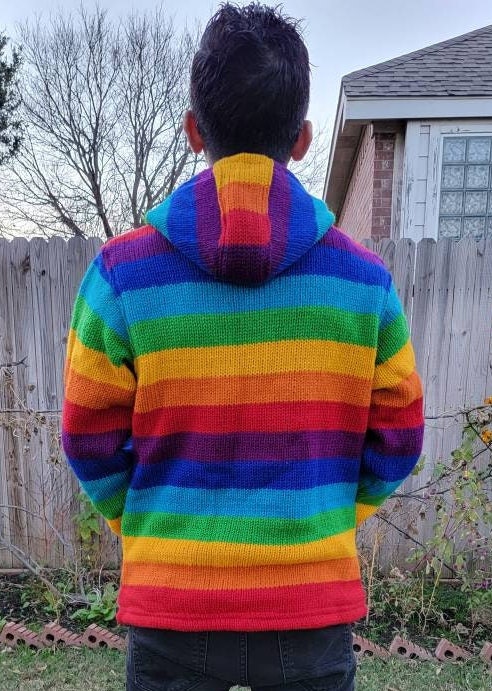 Namaste Handmade Fleece Lined Winter Unisex Thick Festive Rainbow Color Vibrant Warm Pure Woolen Double Layered Jacket.