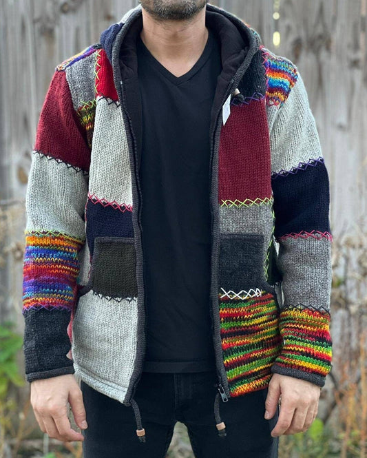 Namaste Handmade Fleece Lined Winter Unisex Thick Natural Patch and Colorful Patch Vibrant Warm Pure Woolen Double Layered Jacket.
