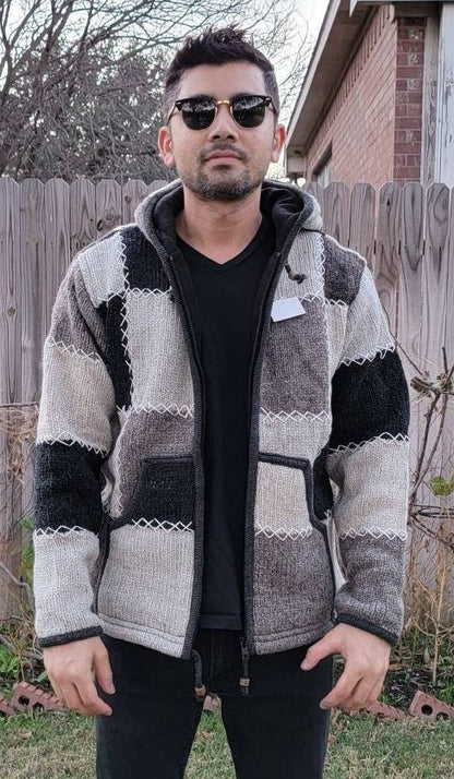 Namaste Handmade Fleece Lined Winter Unisex Thick Natural Patch and Colorful Patch Vibrant Warm Pure Woolen Double Layered Jacket.
