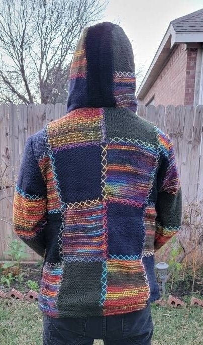 Namaste Handmade Fleece Lined Winter Unisex Thick Colorful Vibrant Natural Warm Pure Woolen Double Layered Jacket.