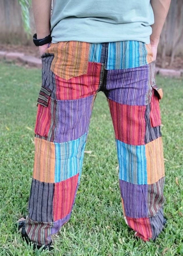 Namaste Fashionable Unisex Multicolor Handmade Hippie Patchwork Non Acidic Dyed Cotton Hippy Boho Comfy Festival Nepalese Yoga Pants Trouser