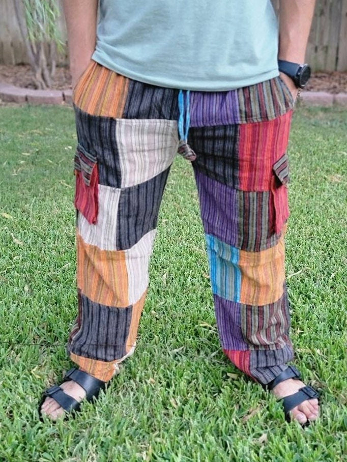 Namaste Fashionable Unisex Multicolor Handmade Hippie Patchwork Non Acidic Dyed Cotton Hippy Boho Comfy Festival Nepalese Yoga Pants Trouser