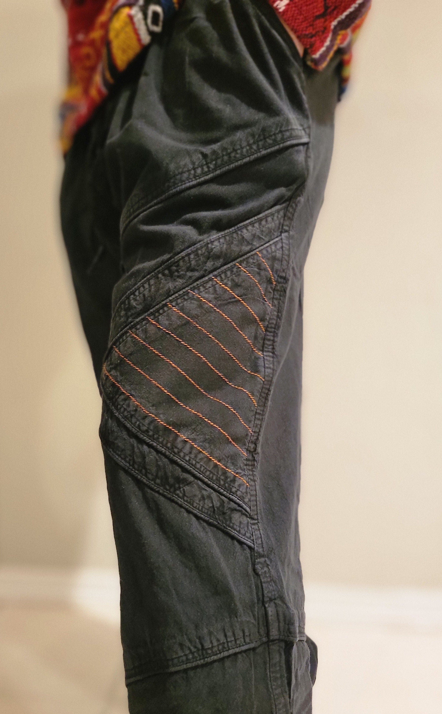 Namaste Handmade Stonewashed Fine Cotton Unisex Comfortable Funky Hippie Green and Black Dyed Oversized Trouser