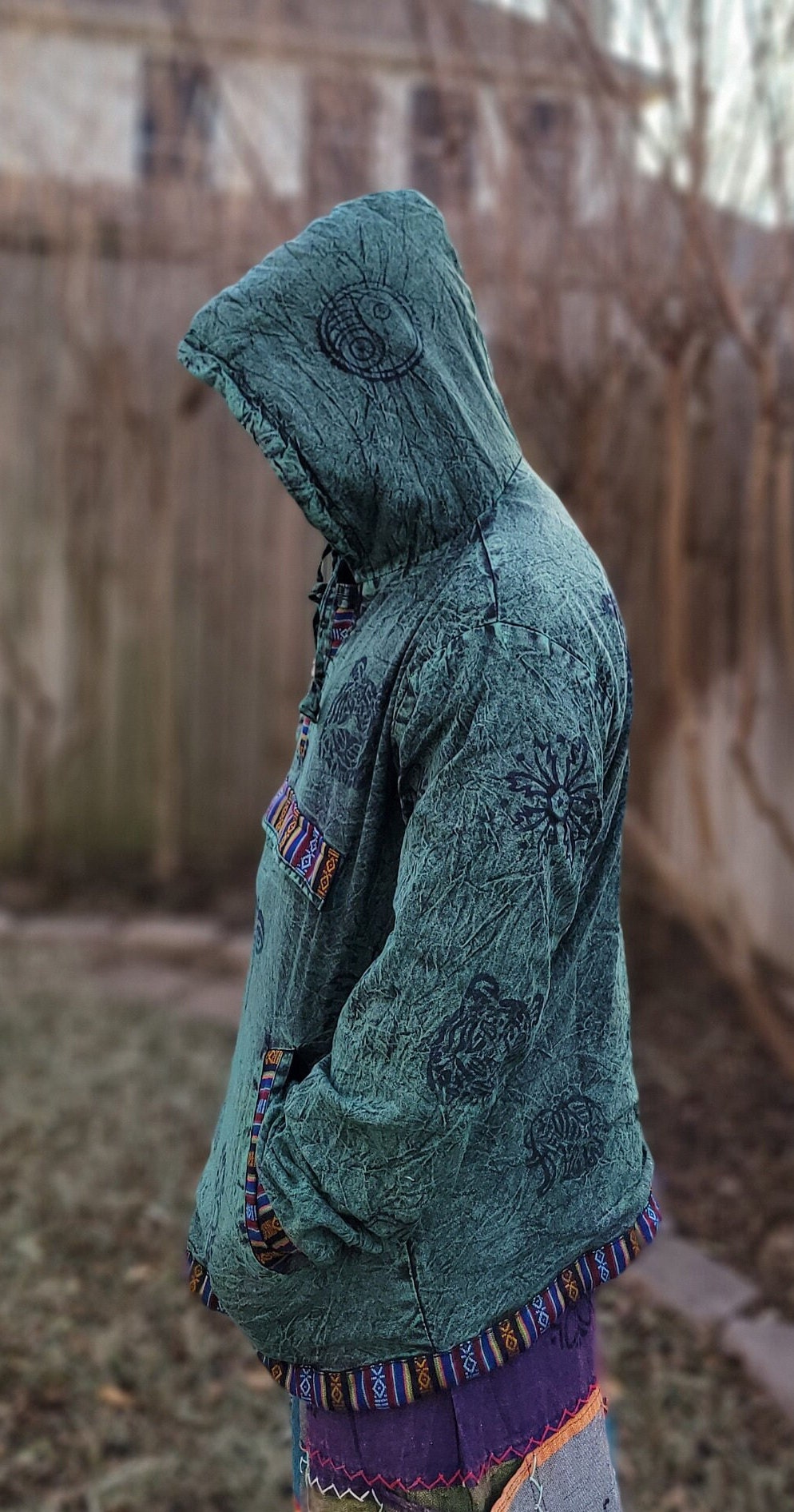 Namaste Hippie Unisex Multicolored Stonewashed Printed Nepalese Art Fleece lined Pullover Limited Edition Handmade Authentic Warm Pullover