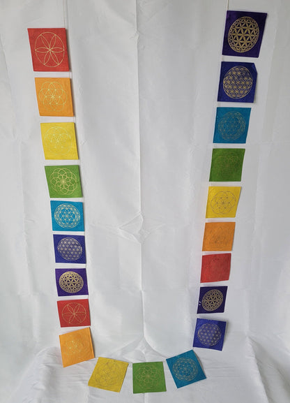 Sacred Handmade Lokta (Nepalese Paper) Geometry Rainbow Ganesh Horse Buddhist Healing Meditational Yoga Positive Energy Prayer Flag