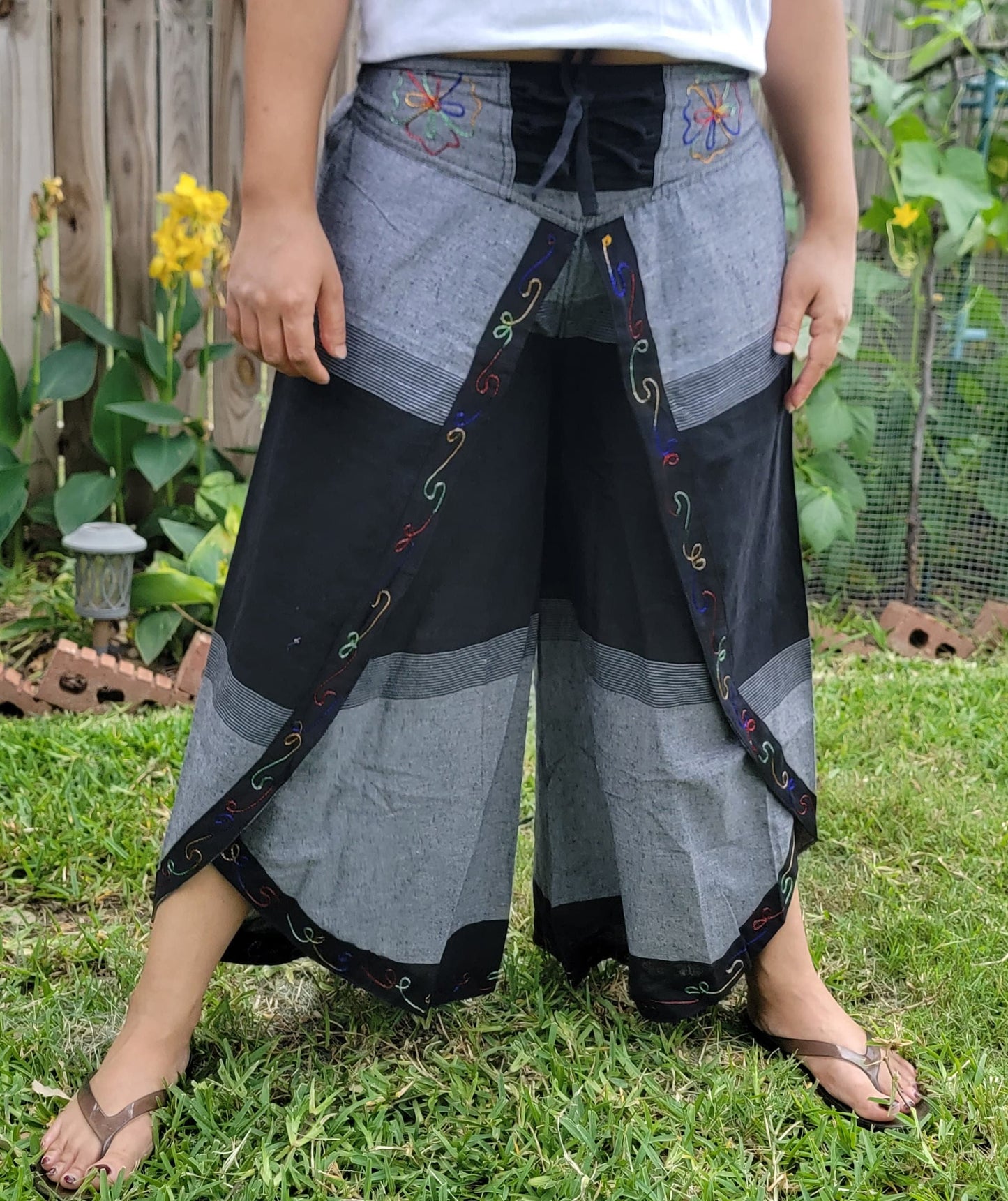 Namaste Unique Comfortable Handmade Colorful Floral Embroidery Hippie Boho Trouser Yoga Pants