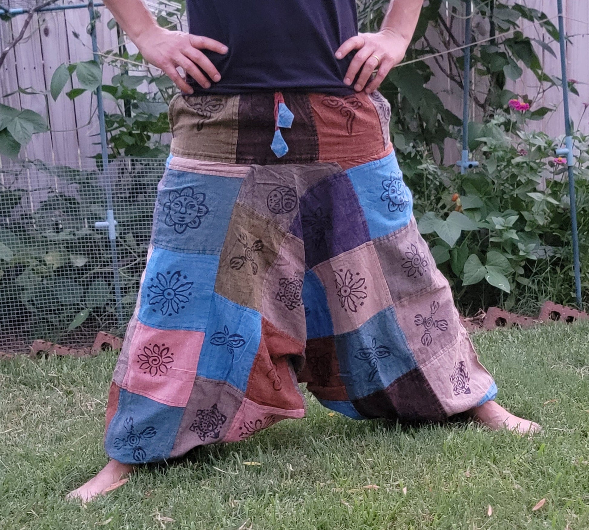 Namaste Fashionable Unisex Multicolor Handmade Unique Prints Stitched Hippie Trunked Cotton Afghan Durable Funky Fine Cotton Trouser