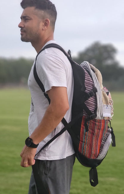 Namaste Fashionable Unisex Multicolor Natural Gheri Handmade Organic Trekking Hiking Vegan Eco-Friendly 50 L Backpack.