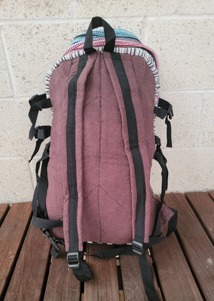 Namaste Fashionable Unisex Multicolor Natural Gheri Handmade Organic Trekking Hiking Vegan Eco-Friendly 50 L Backpack.