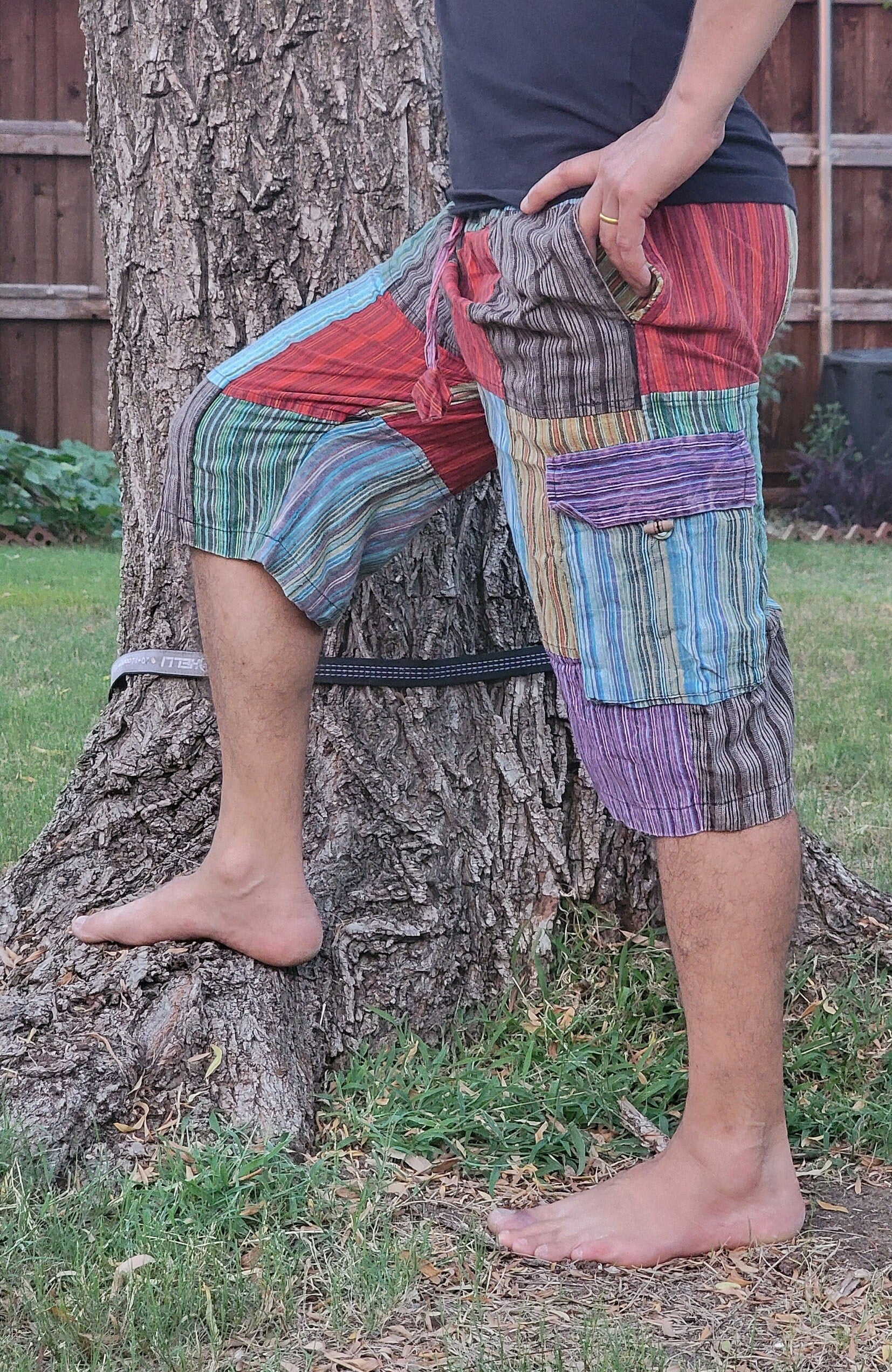 Namaste Patchwork cotton Unisex elastic quarterpants