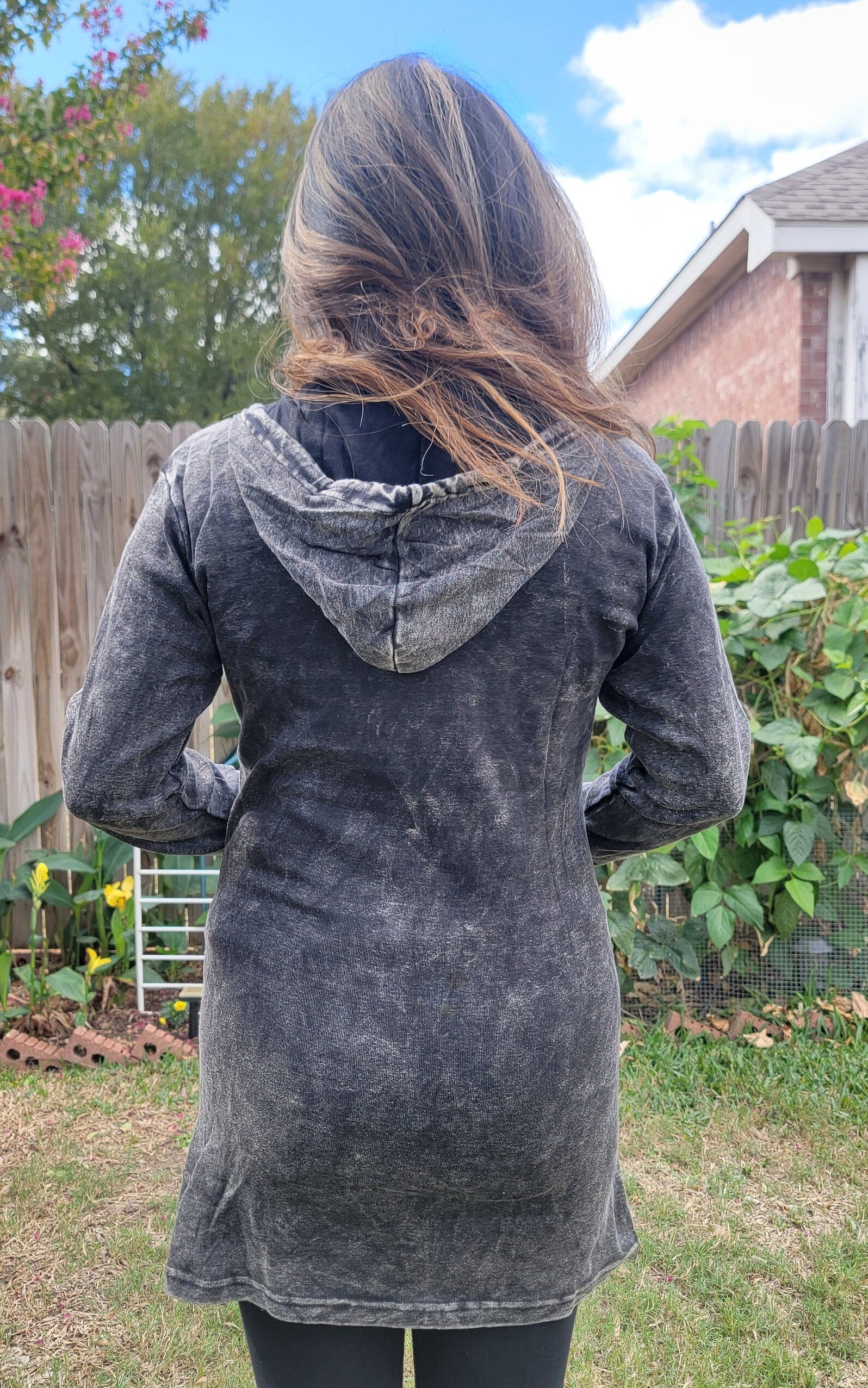 Namaste Handmade Women's Stonewashed Grey Cutting Goth Themed Long and Short Fleece lined and non-fleece lined Cotton Jacket.