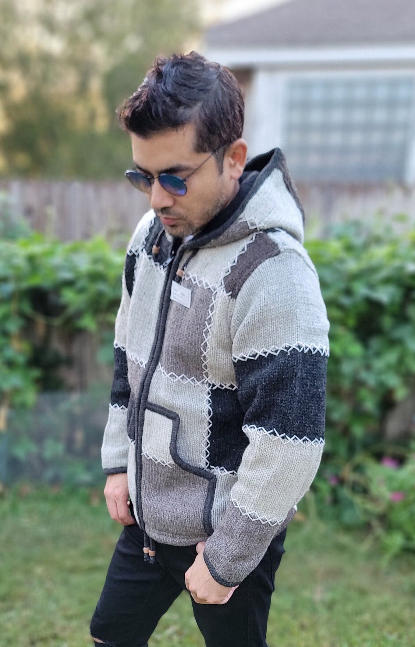 Namaste Handmade Fleece Lined Winter Unisex Thick Natural Patch and Colorful Patch Vibrant Warm Pure Woolen Double Layered Jacket.