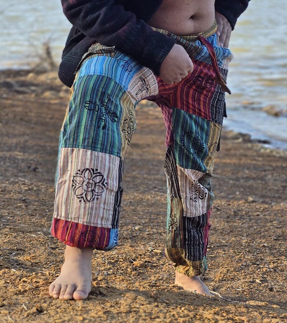 Namaste Fashionable Unisex Multicolor Handmade Hippie Patchwork Non Acidic Dyed Cotton HippyBoho Comfy Festival Nepalese Yoga Pants Trouser