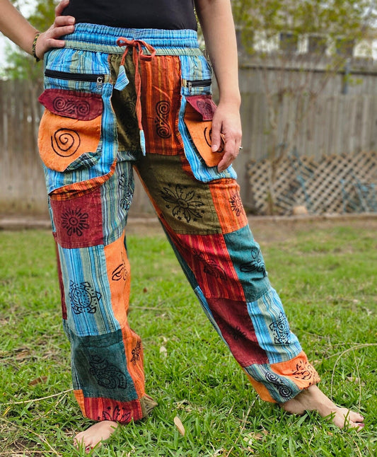 Namaste Fashionable Unisex Multicolor Handmade Hippie Patchwork Print Cotton Boho Comfy Festival Stonewashed Yoga Pants Trouser