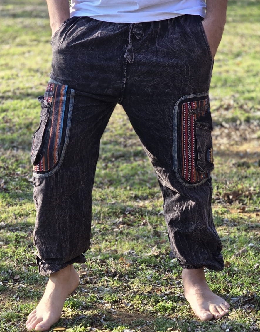 Namaste Fashionable Unisex Multicolor Handmade Hippie Brown Non Acidic Stonewashed Dyed Cotton Comfy Nepalese Harem Pants Yoga Trouser