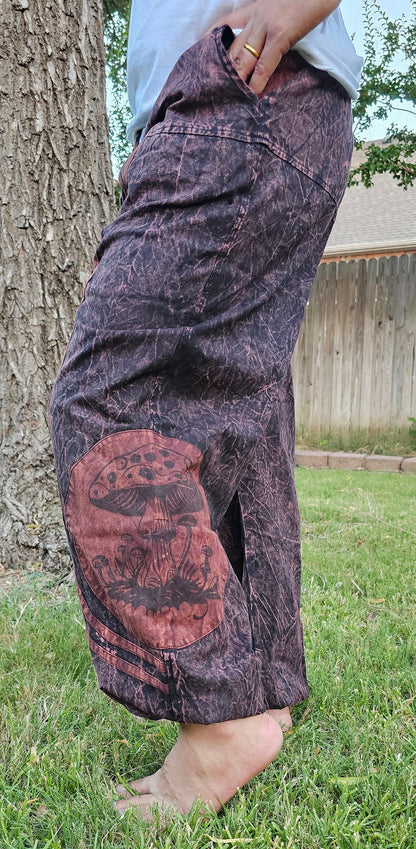 Namaste Mushroom Print Stonewashed Fashionable Unisex Multicolor Handmade Colorful Cotton Nepalese Trouser Pant