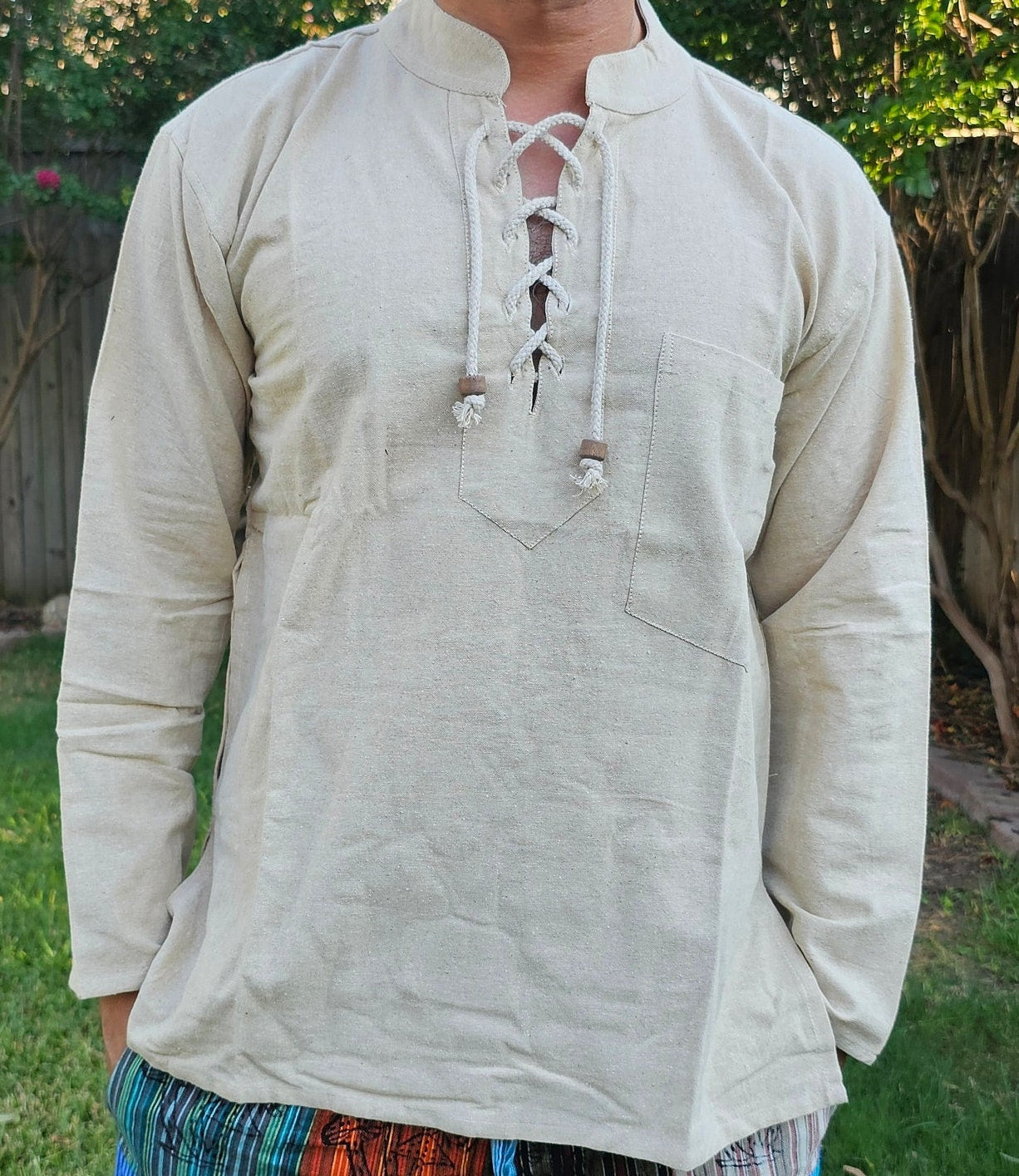 Namaste Holiday Unisex Colorful Handmade Organic Nepalese Top/Kurta with Cotton String